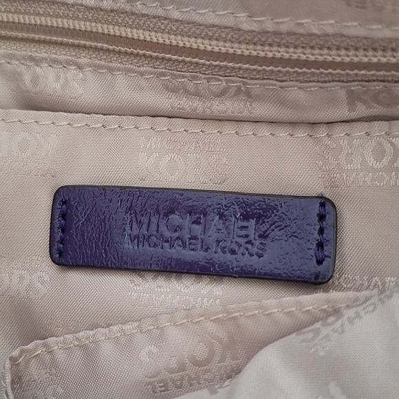 Purple & Gold Medium MK Monogram Dots Print Tote Bag - Picture 11 of 13